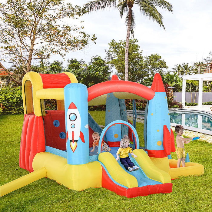 Outsunny Bouncy Castle Inflatable Bouncy Castles for Children Bounce House 3 in 1 w/Trampoline Slide Water Pool with Blower for Kids Age 3-8 Rocket Design 3.3 x 2.65 x 1.85m