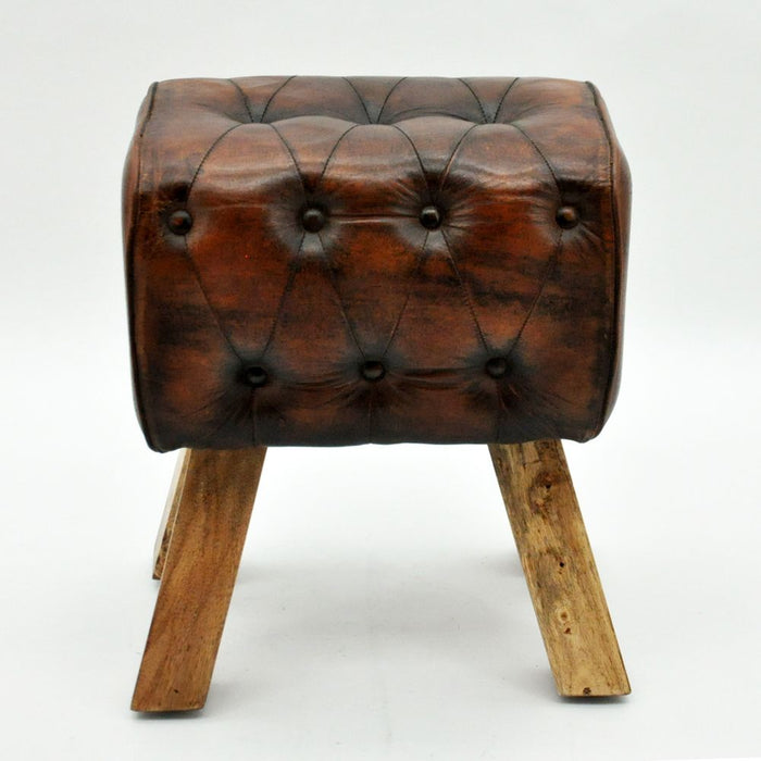 Premium Leather Footstool w/ Buttons - 47CM