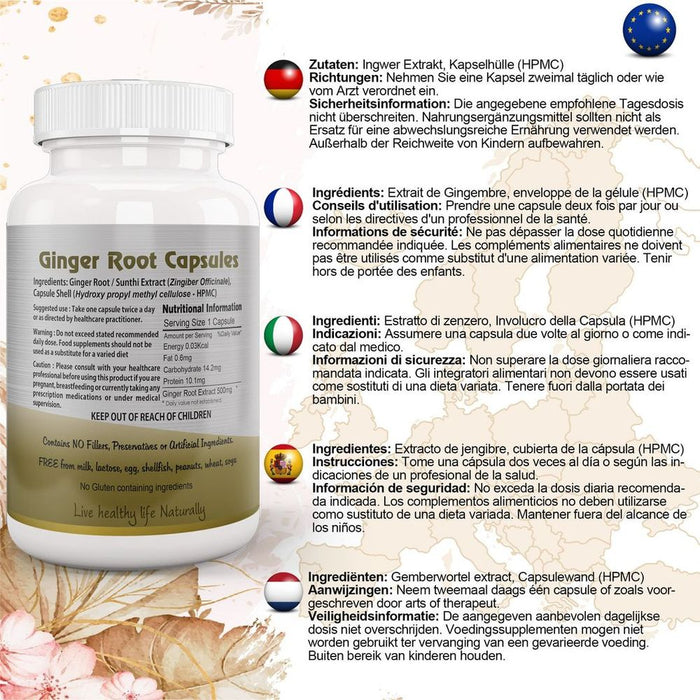 Ginger Root (Sunthi) Capsule - Best Quality, Health Benefits, Aromatic Spice - Buy Now!