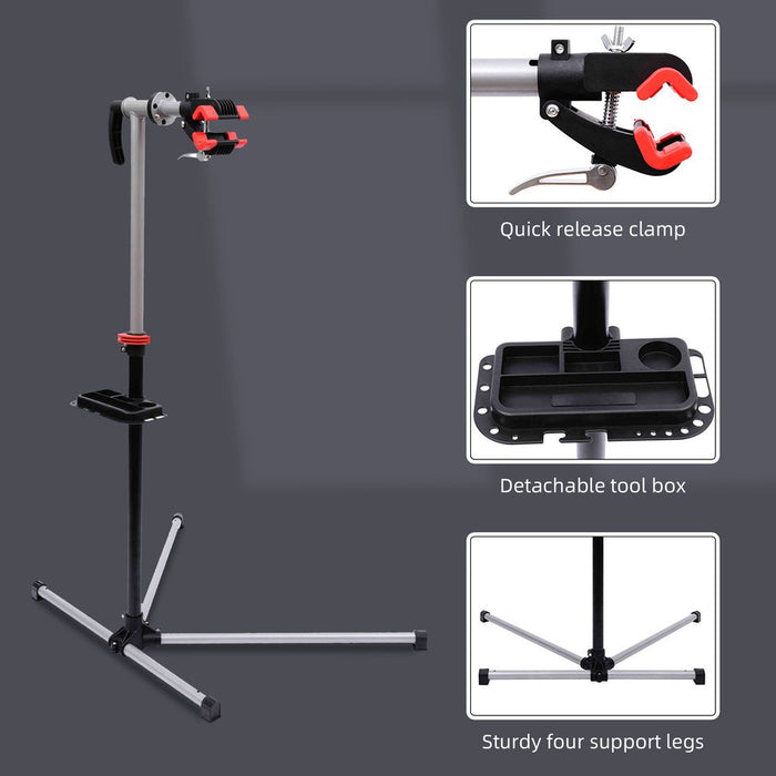 HOMCOM Bike Repair Stand Workstation, Bicycle Maintenance Workstand, Height Adjustable, with Tool Tray & 360° Rotating Adjustable Clamp for Home Mechanic Workshop