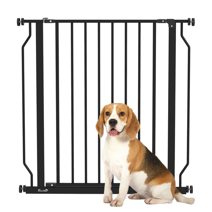 PawHut Dog Gate: Wide Stair Gate w/ Door, Pressure Fit, Black - Best Quality, Easy Setup - Keeps Pets Safe & Secure