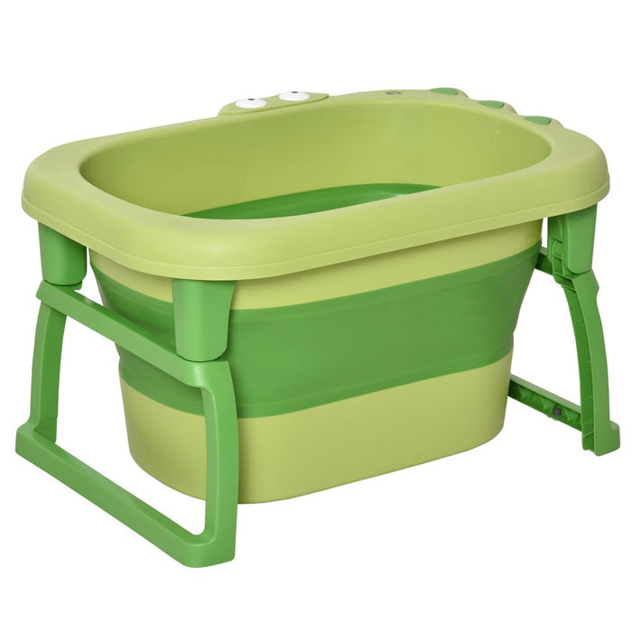 HOMCOM Baby Bathtub for 0-6 Years Collapsible Non-Slip Portable with Stool Seat for Newborns Infants Toddlers Kids - Green