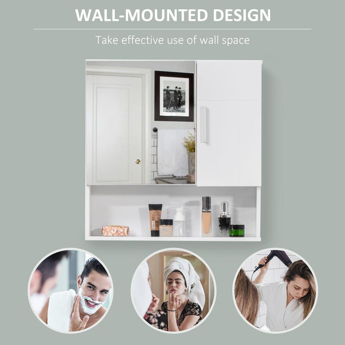 kleankin Bathroom Mirror Cabinet: Wall Mount, Storage Organizer, Door, White