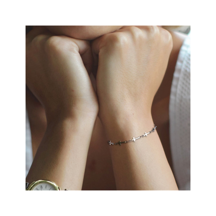 Cross Chain Silver Bracelet | Ideal Gift for Girl or Woman