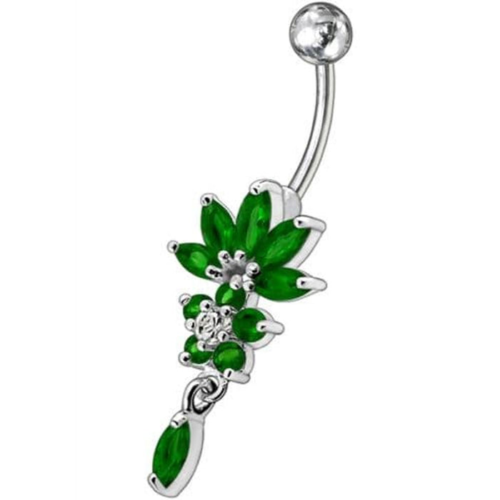 Flower Jeweled Dangling Belly Button Ring