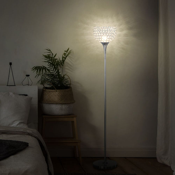 Crystal Floor Lamp - K9 Crystal Lampshade, E27 Bulb - Silver Finish - Professional Grade