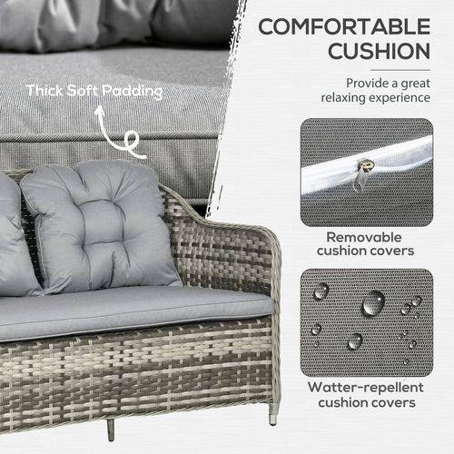 4 PCS Rattan Garden Furniture, Padded Conversation Sofa Set w/ Glass Top Table