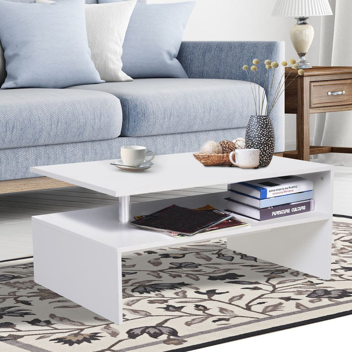 Stylish 2-Tier Coffee Table - Modern Design, White Finish - Perfect for Storage and Display