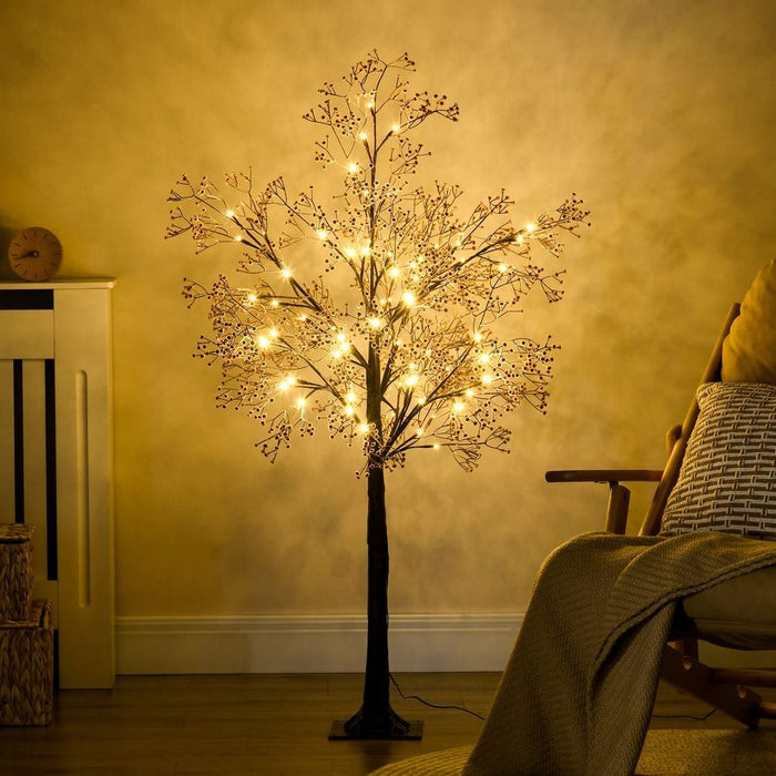 Premium 4ft LED Light Tree - Realistic Artificial with Warm White Lights & Baby Breath Flowers. Perfect for Any Space!