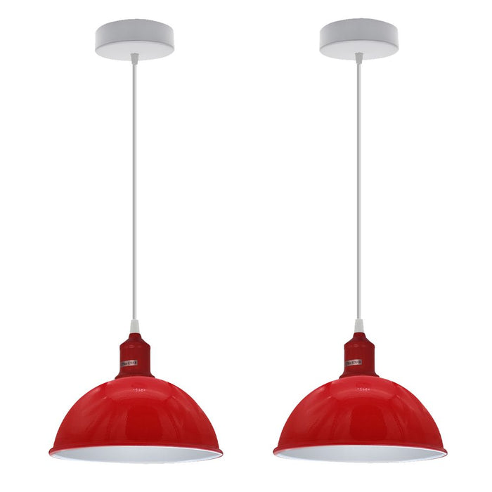 2Pack Dome Shaped Red Loft Style Sturdy Metal Lamp Shade Pendant Lights 21cm Bottom Spray Painted Finish Inner White