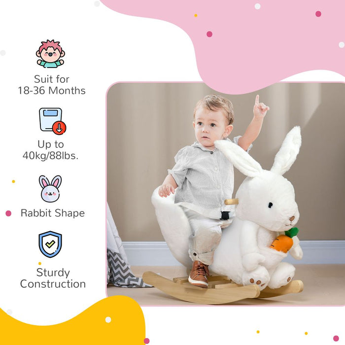 HOMCOM Kids Rabbit-Shaped Rocking Horse with Realistic Sounds Safety Belt  White