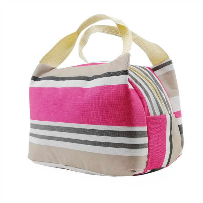 Vinsani Insulated Striped Canvas Thermal Lunch Bag Reusable Portable Cooler Bag Lightweight Convenient Foldable for Work School Picnic Office Adults & Kids