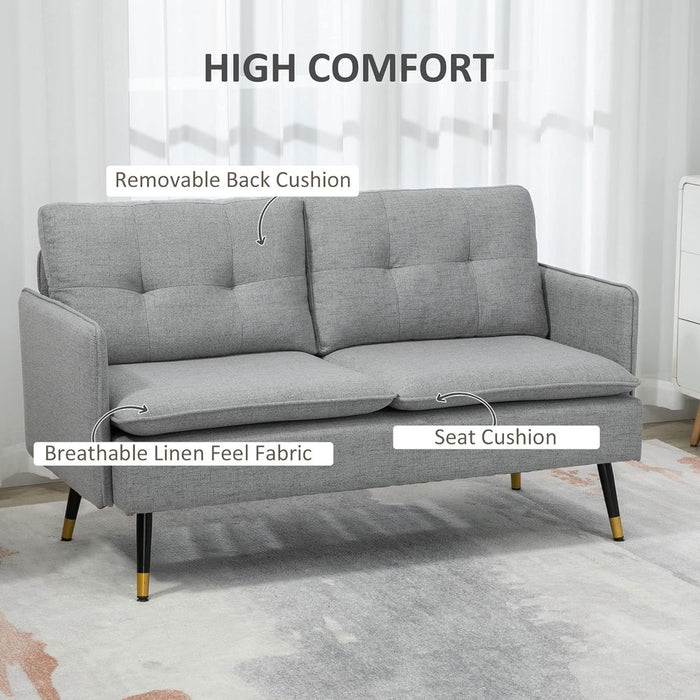 HOMCOM Modern Upholstered Two Seater Sofa - Grey | Bedroom & Living Room