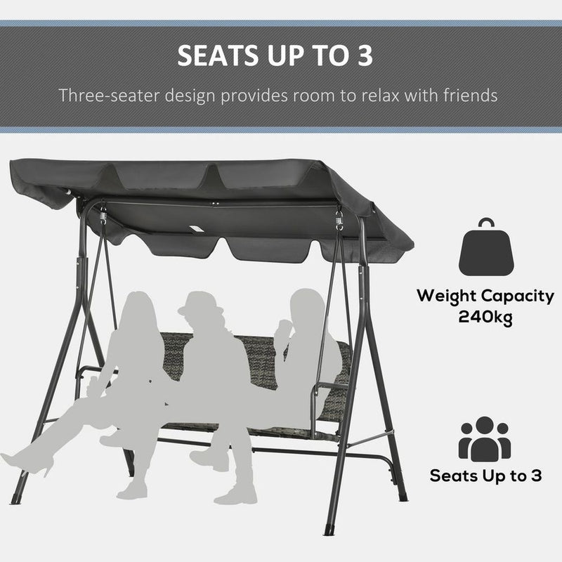 Premium Outsunny 3-person Rattan Swing Chair - Adjustable Canopy, Strong Steel Frame - Best Quality!