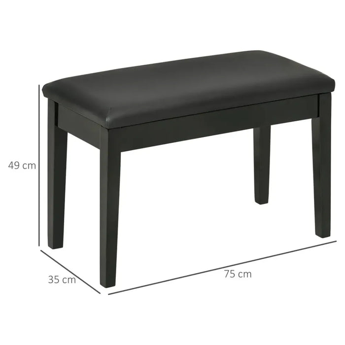 Classic Piano Bench Stool, PU Leather, Rubber Wood Legs - Black