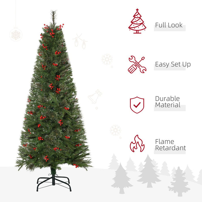 Sleek 5ft Artificial Christmas Tree, Pencil Shape, with Berries - HOMCOM