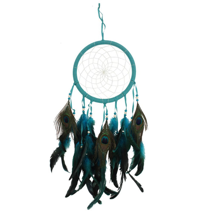 Turquoise Peacock Feather Dreamcatcher