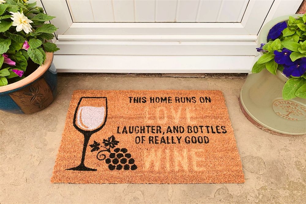 Premium Coir Doormat: Wine Glass & Love