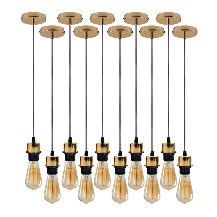 10 Pack Industrial French Gold Pendant Light, Lampshade Addable E27 Lamp Holder Light, E27 UK Holder Set With PVC Cable.