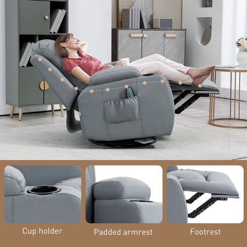 HOMCOM Manual Recliner Chair with 8 Vibration & Heat, Light Grey