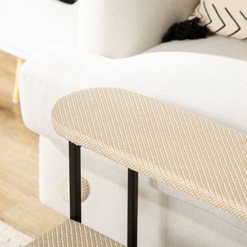 PawHut 3 Steps Dog Stairs, Pet Steps for Cat for Sofa and Bed with Sisal Scratching Board, Hanging Toy Ball, 47 x 45 x 47cm - Cream White