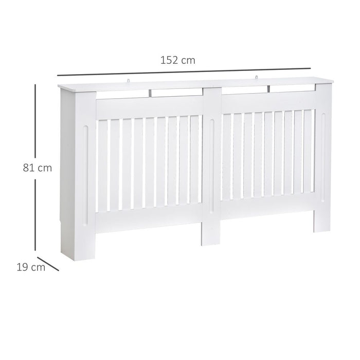 Premium White MDF Radiator Cover - Heat Efficient Slatted Cabinet - 152x19x81cm