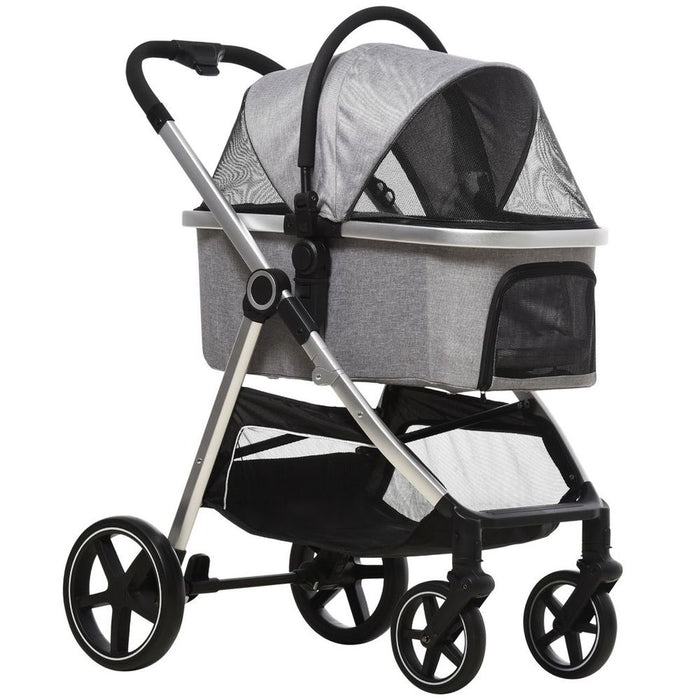 PawHut One-Click Foldable Pet Stroller w/ Storage Basket, for Small Pets - Grey