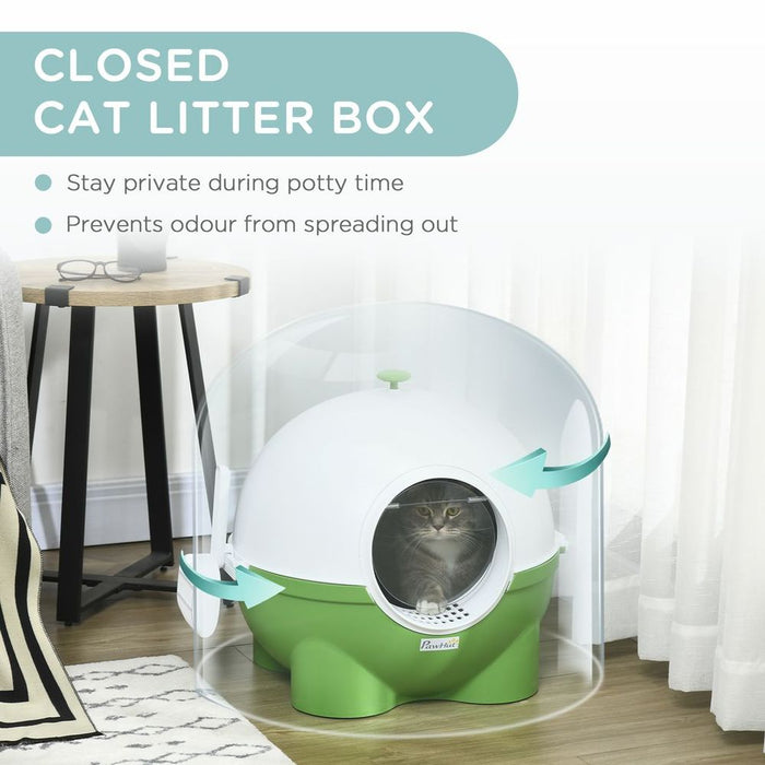 Hooded Cat Litter Tray w/ Scoop - Large Box, 53x51x48cm - Green. Suitable for Cats up to 4kg. Professional Seller!