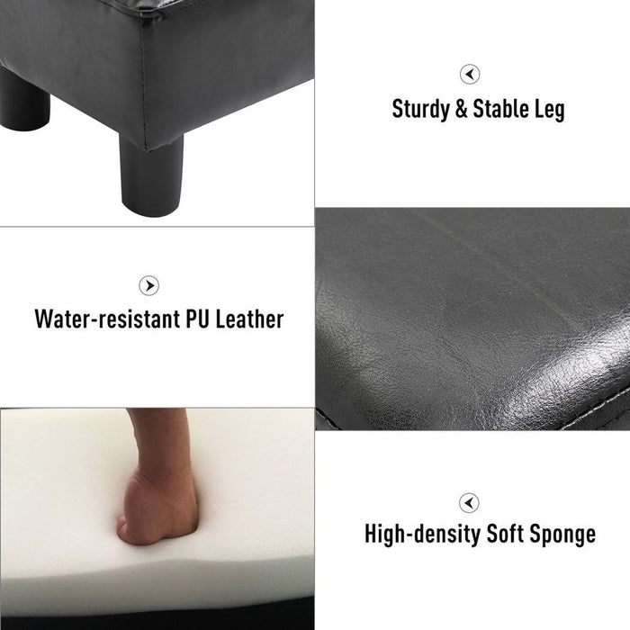 Premium Ottoman Footrest: Black PU Leather, Home & Office, Small, Stylish Design