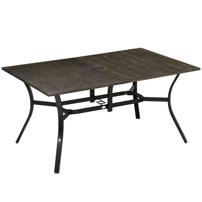 Outsunny Garden Table - Brown, 150x96x73cm - Steel Construction - Parasol Hole - Durable & Stylish