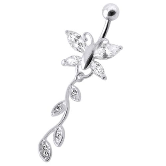 Butterfly Silver Dangling Belly Ring With SS Banana Bar