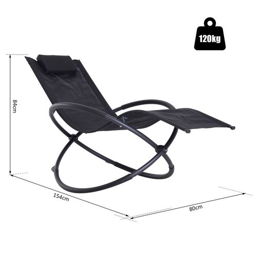 Orbital Sun Lounger Rocking Chair Outdoor Zero Gravity Folding w/ Pillow Black
