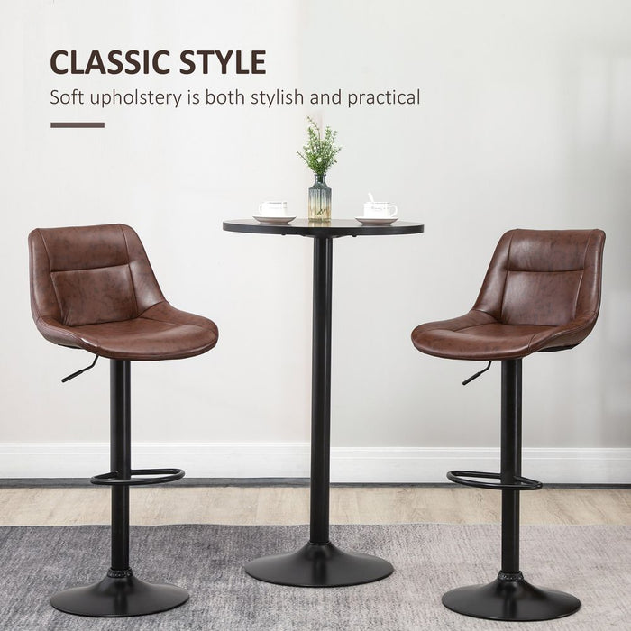 Premium 360° Swivel Kitchen Stools, Set of 2, PU Leather, Brown