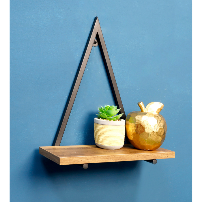 Premium Dark Oak Triangle Wall Shelf - High-Quality Black Metal Frame - PARGI