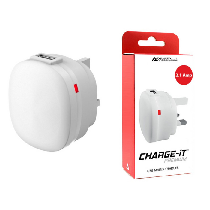 AA CHARGE-iT Premium USB Mains Charger Adapter 2.1Amp-white