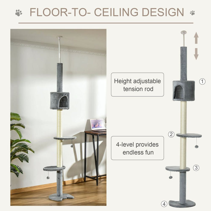 Multi-Floor Cat Tree with Scratching Post, Light Grey