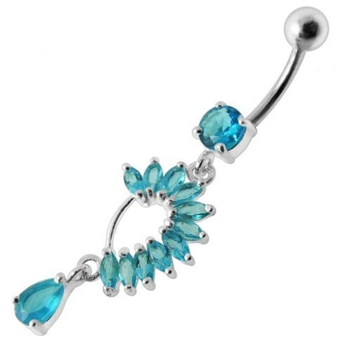 Fancy Curved Design Multi Jeweled Dangling navel Ring Body Piercing Jewelry