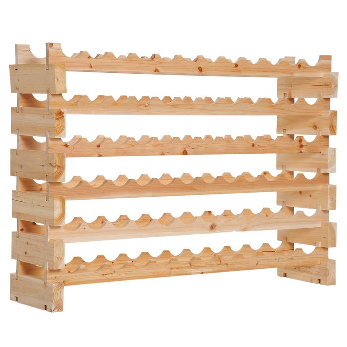 Wooden 72 Bottle 6 Tier Shelf Storage Holder Standing Wood Cellar Wine Rack