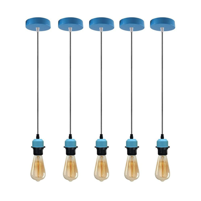 Industrial Blue Pendant Light Fitting, Lampshade Addable E27 Holder - 5 Pack - High Quality