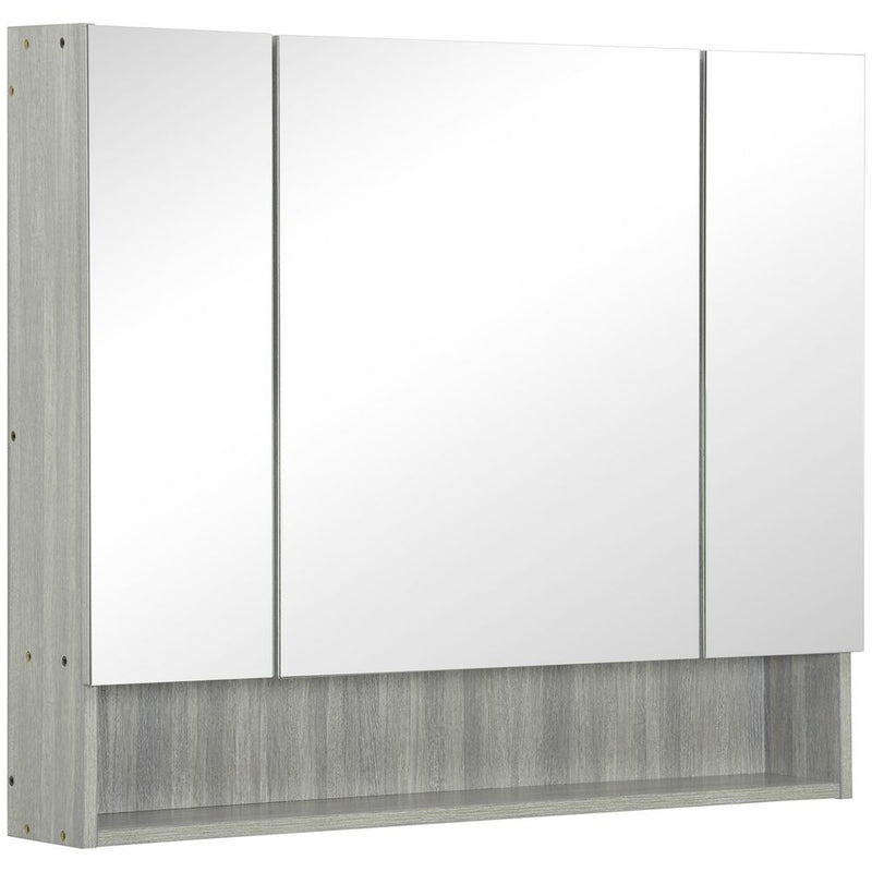 High-End Grey Bathroom Mirror Cabinet, Wall Mounted with 3 Doors and Cupboards - Order Today!