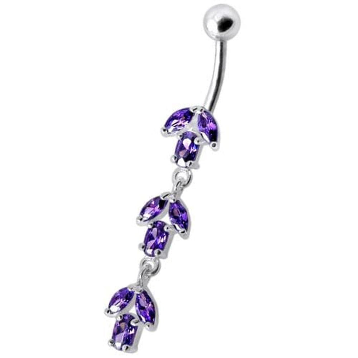 Fancy Multi Stone Jeweled Leaf Dangling Navel Ring