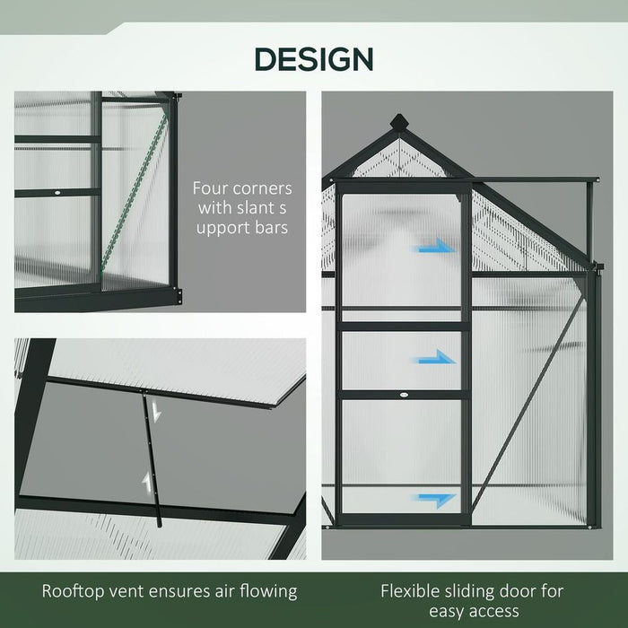 Polycarbonate Walk-In Garden Greenhouse Aluminium Frame w/ Slide Door 6 x 8ft