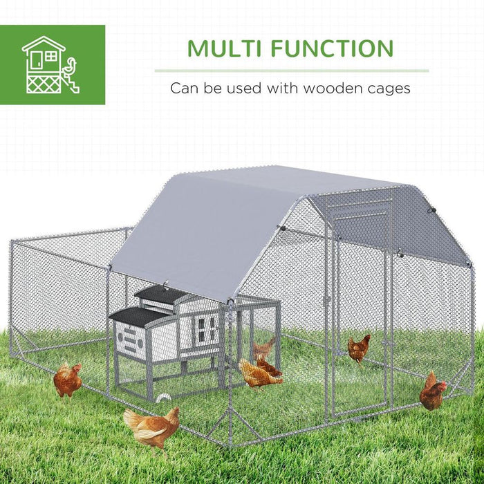 Chicken Run W/ Roof, Walk In Chicken Coop for 10-12 Chickens, Hen House