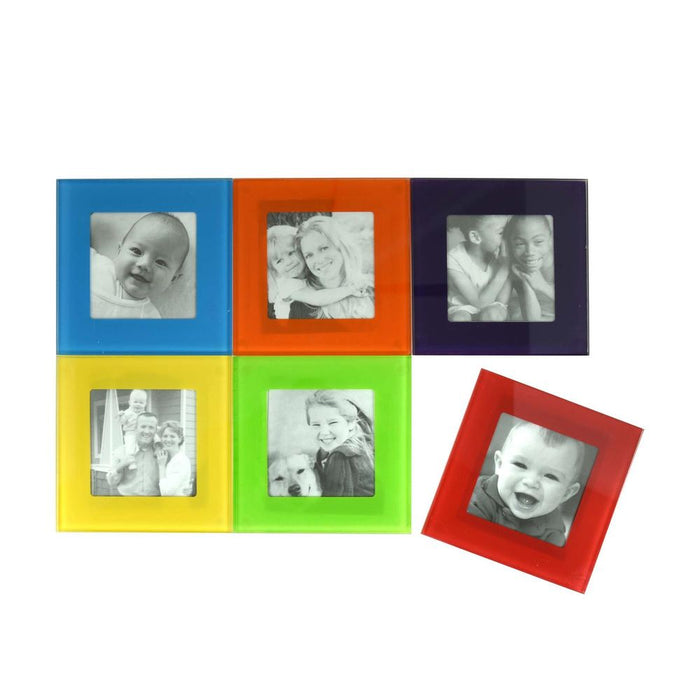 High-quality 6Pc Colored Glass Photo Coaster Set - Protect Furniture, Show off Photos - AS-28542