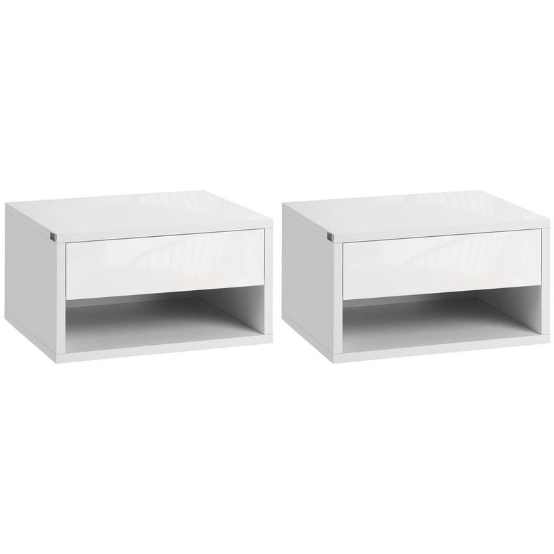 Premium HOMCOM Floating Bedside Tables - Double Storage, Wall Mounted, White