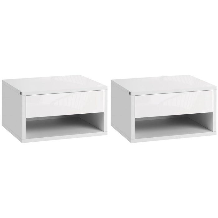 Premium HOMCOM Floating Bedside Tables - Double Storage, Wall Mounted, White