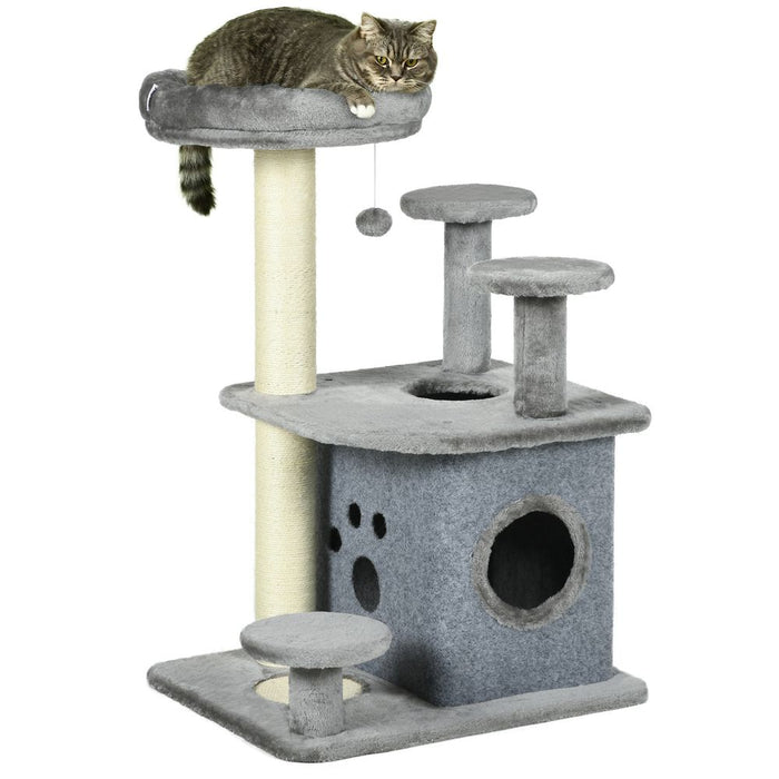 Ultimate Cat Tree Tower - Scratching Posts, Mat, House, Bed, Toy - Premium Quality - Grey