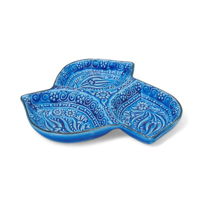 3-in-1 Leaves, Blue Snack and Dip Bowl, Divided Servings