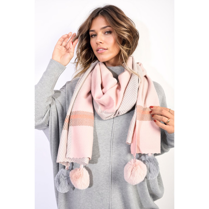 Cozy & Chic: Avah Striped Pompom Tassel Winter Scarf