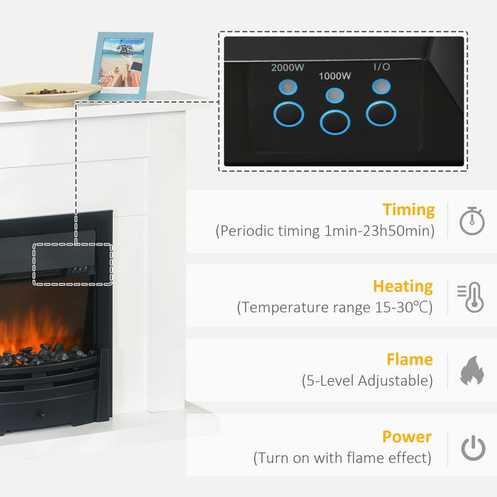 2000W 5-Level MDF Electric Fireplace Heater w/ Remote White